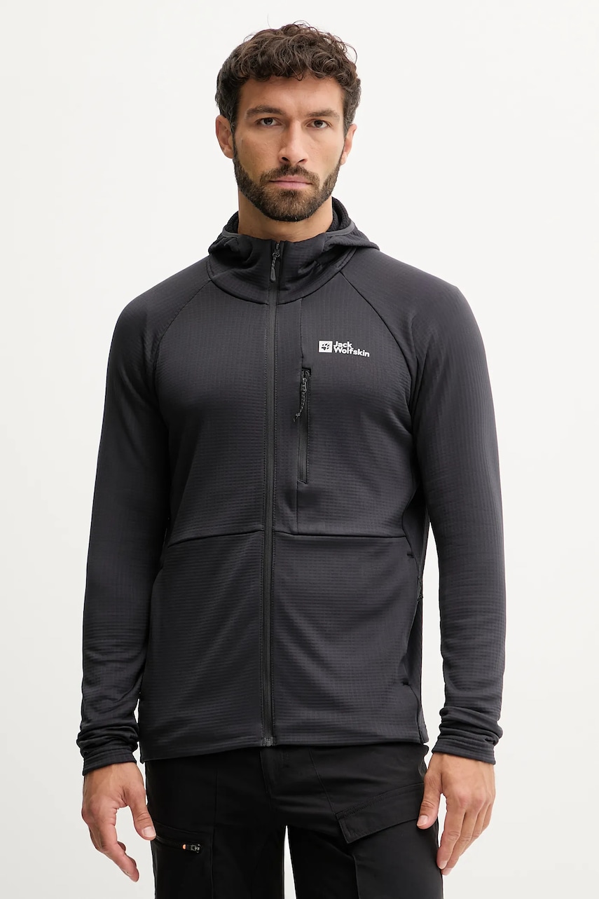 Μπλούζα Jack Wolfskin KOLBENBERG χρώμα: μαύρο, με κουκούλα, A63966