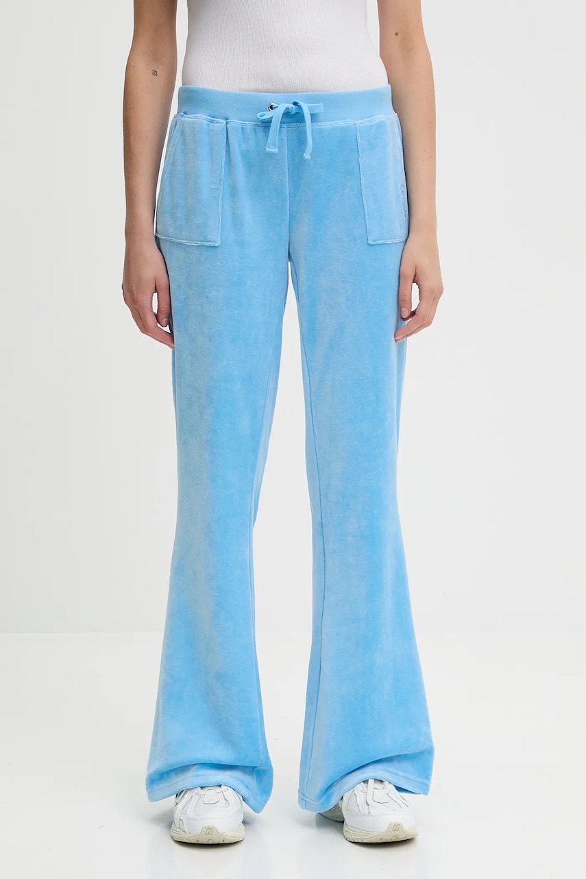 Βελούδινο παντελόνι φόρμας Juicy Couture CAISA LOW RISE PANT χρώμα: μπλε, JCSEBJ008