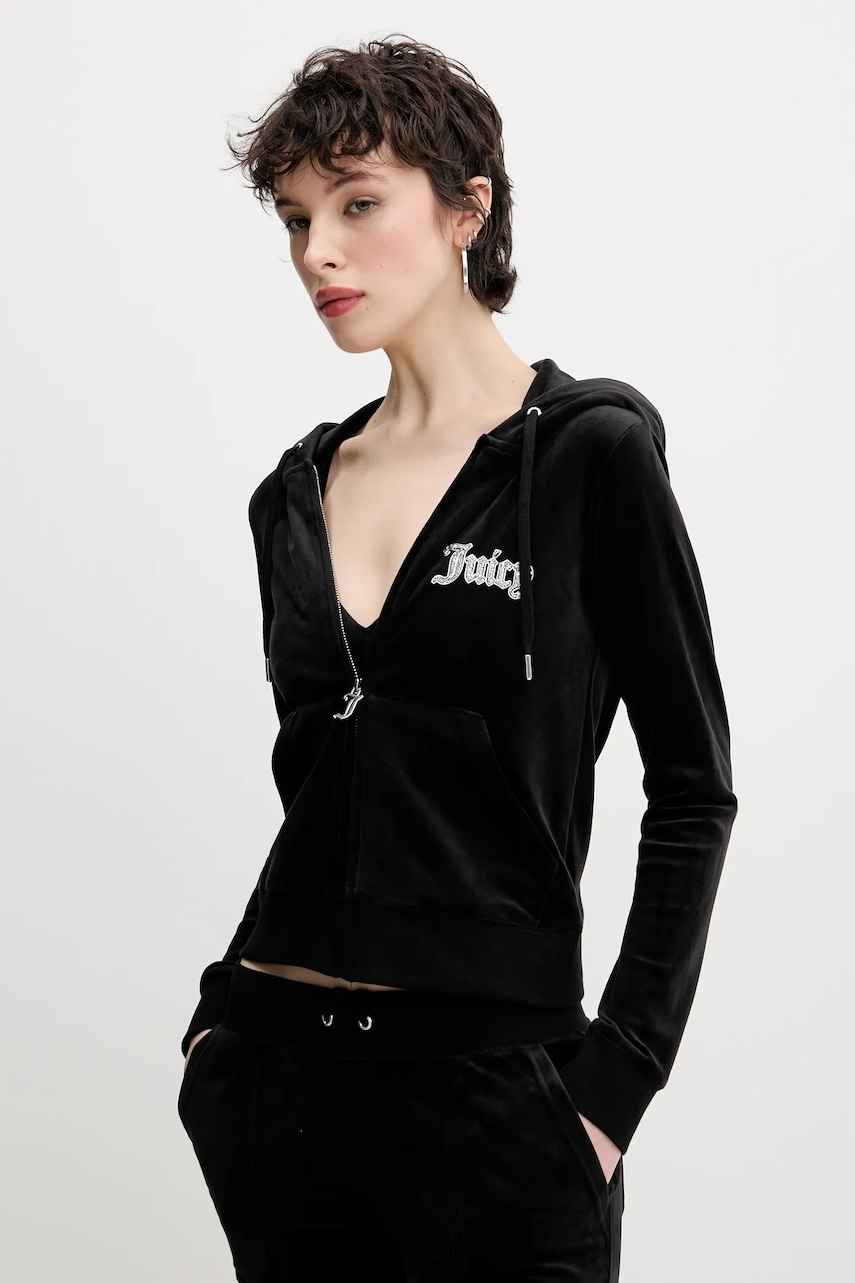 Βελούδινη μπλούζα Juicy Couture ROBERTSON CAVIAR χρώμα: μαύρο, JCBAS125805