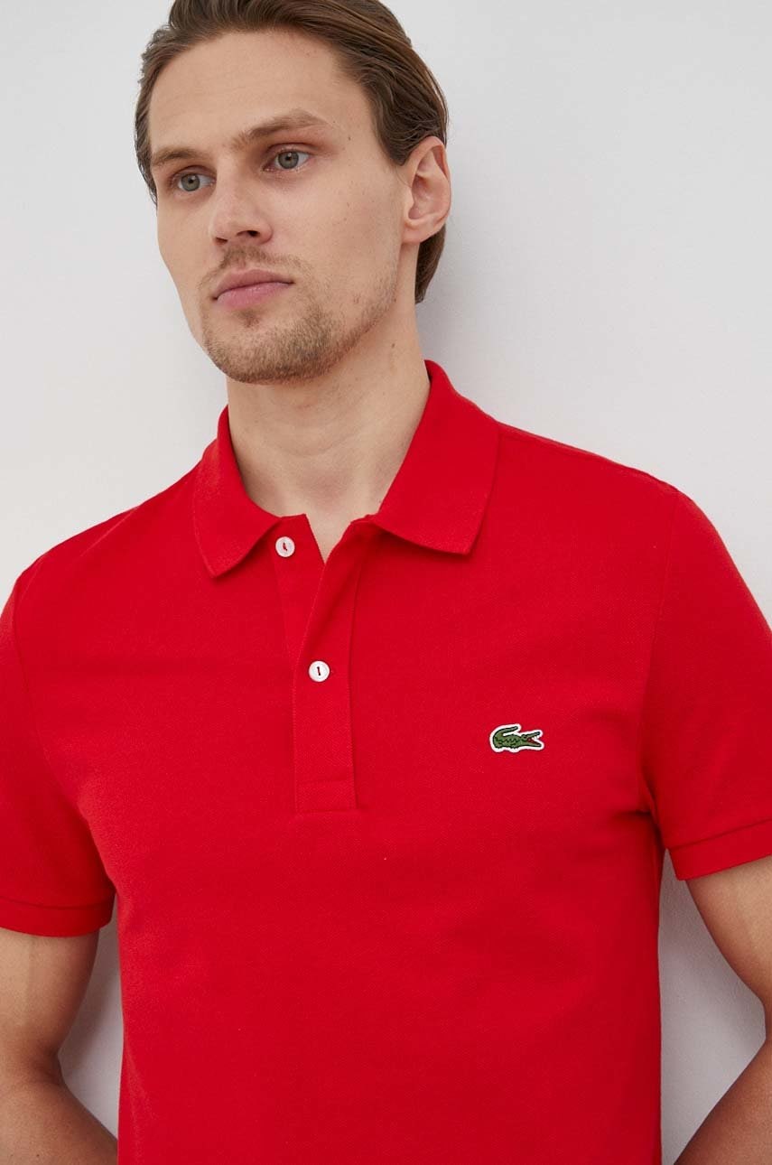 Βαμβακερό μπλουζάκι πόλο Lacoste χρώμα: κόκκινο