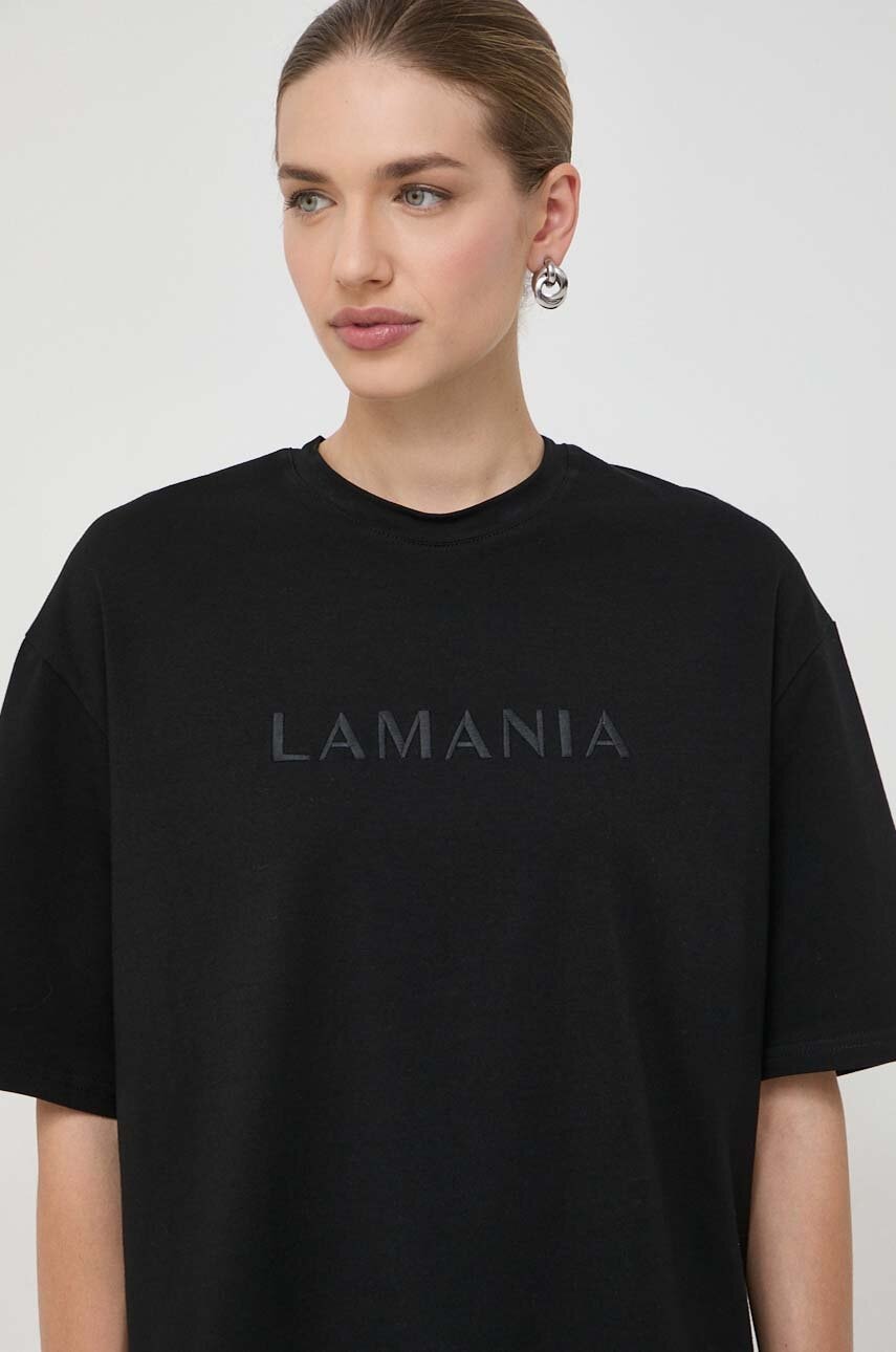 Βαμβακερό μπλουζάκι La Mania γυναικεία, χρώμα: μαύρο