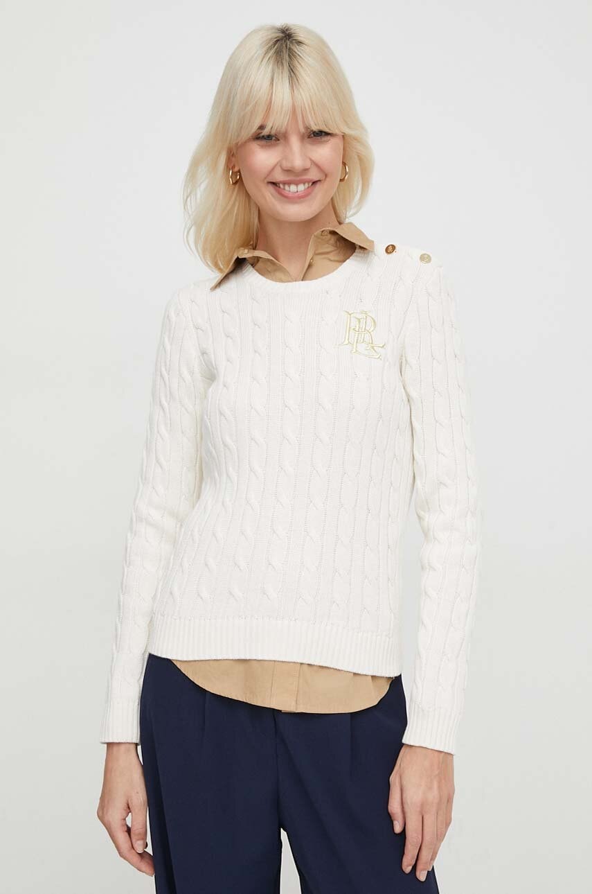 Βαμβακερό πουλόβερ Lauren Ralph Lauren χρώμα: μπεζ