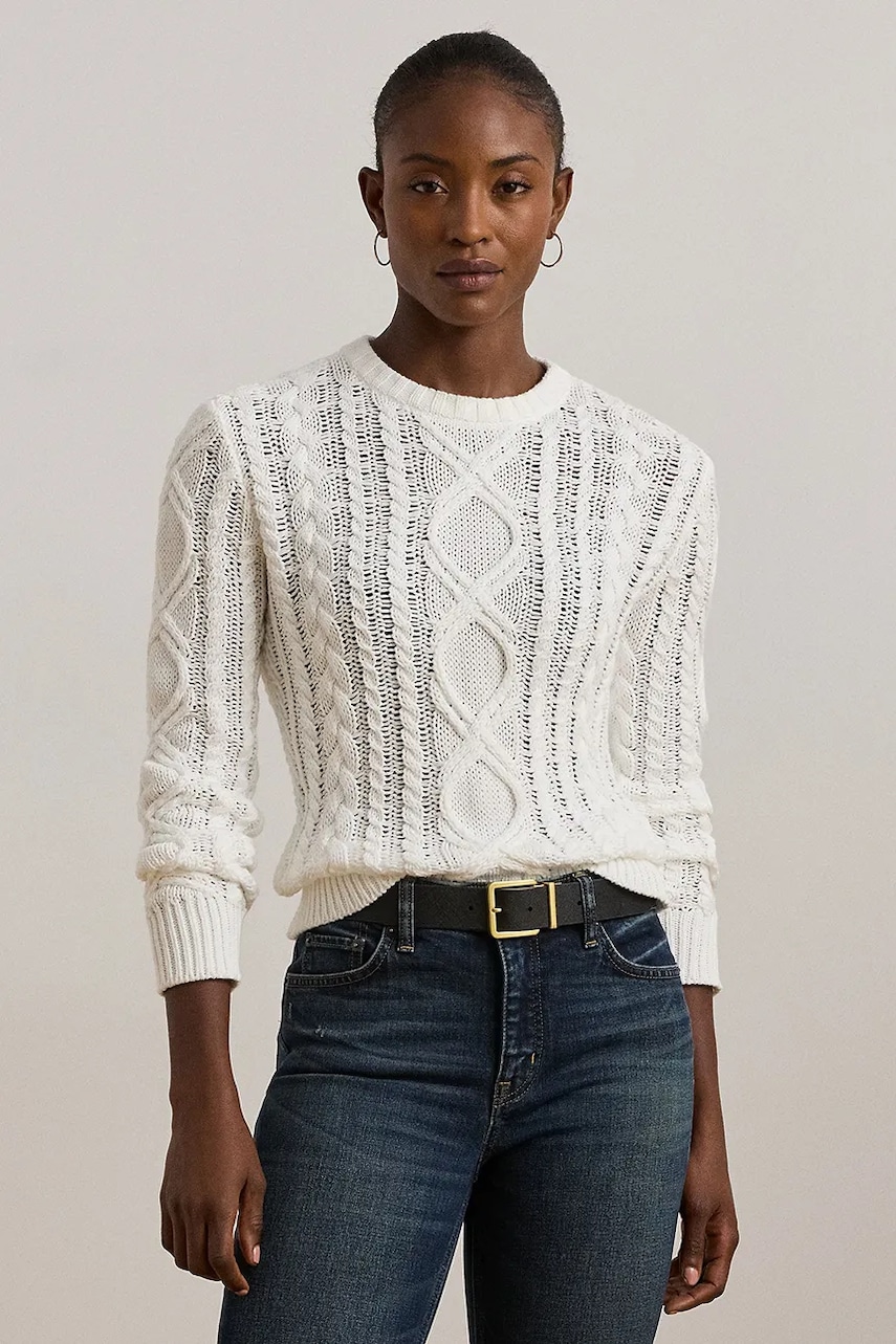 Βαμβακερό πουλόβερ Lauren Ralph Lauren χρώμα: άσπρο