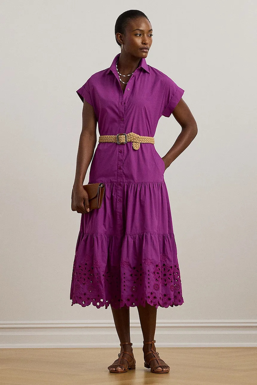 Βαμβακερό φόρεμα Lauren Ralph Lauren χρώμα: μοβ, 200970821