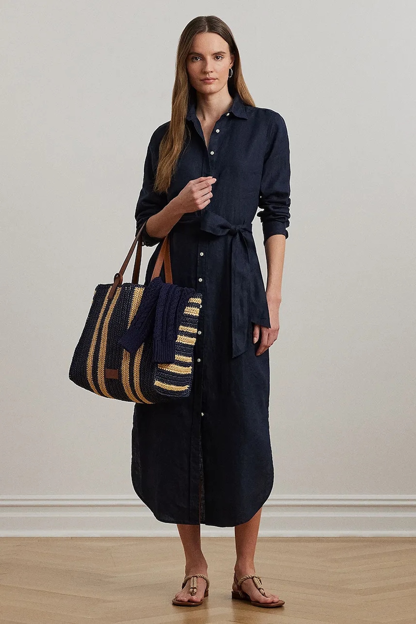 Λινό φόρεμα Lauren Ralph Lauren χρώμα: ναυτικό μπλε, 200978672
