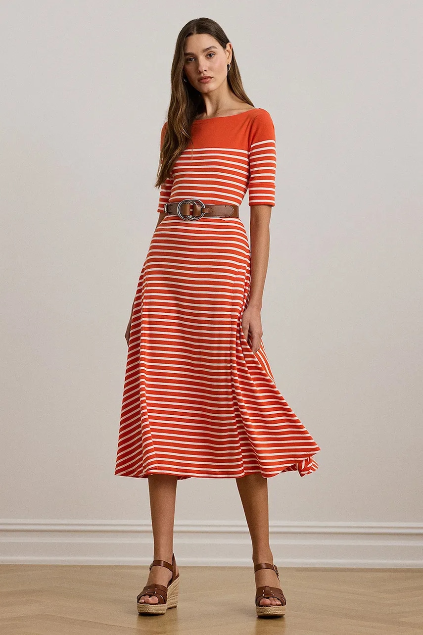 Βαμβακερό φόρεμα Lauren Ralph Lauren χρώμα: πορτοκαλί, 250957728