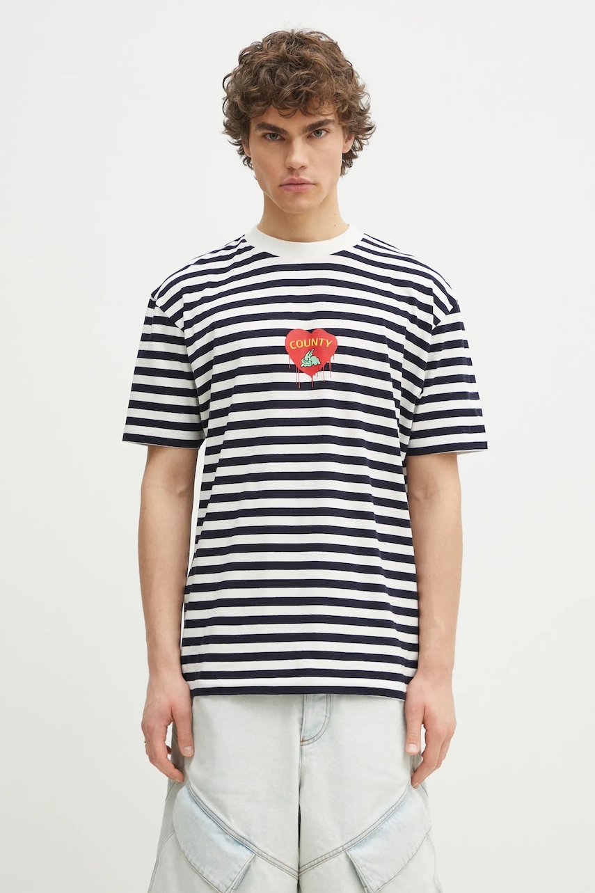 Βαμβακερό μπλουζάκι Marcelo Burlon Bunny Heart Stripe Basic Tee White Navy ανδρικό, χρώμα: ναυτικό μπλε, CMAA056S25JER0060146