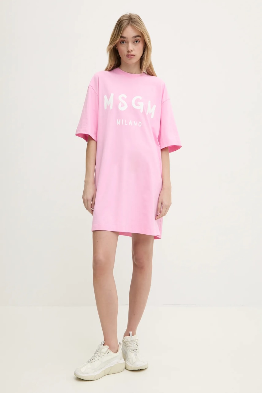 Βαμβακερό φόρεμα MSGM χρώμα: ροζ