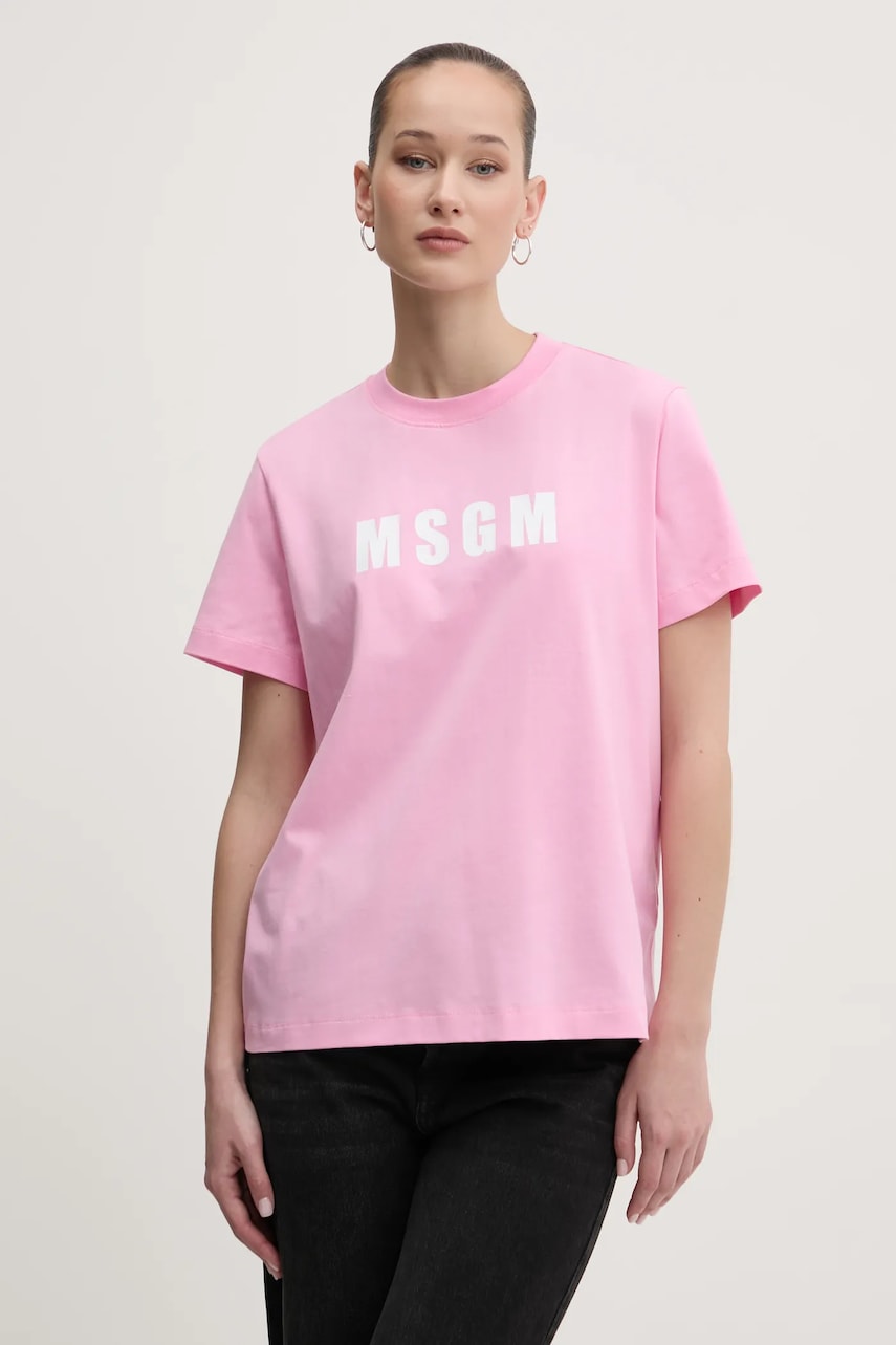Βαμβακερό μπλουζάκι MSGM γυναικείο, χρώμα: ροζ, 3841MDM92.257002