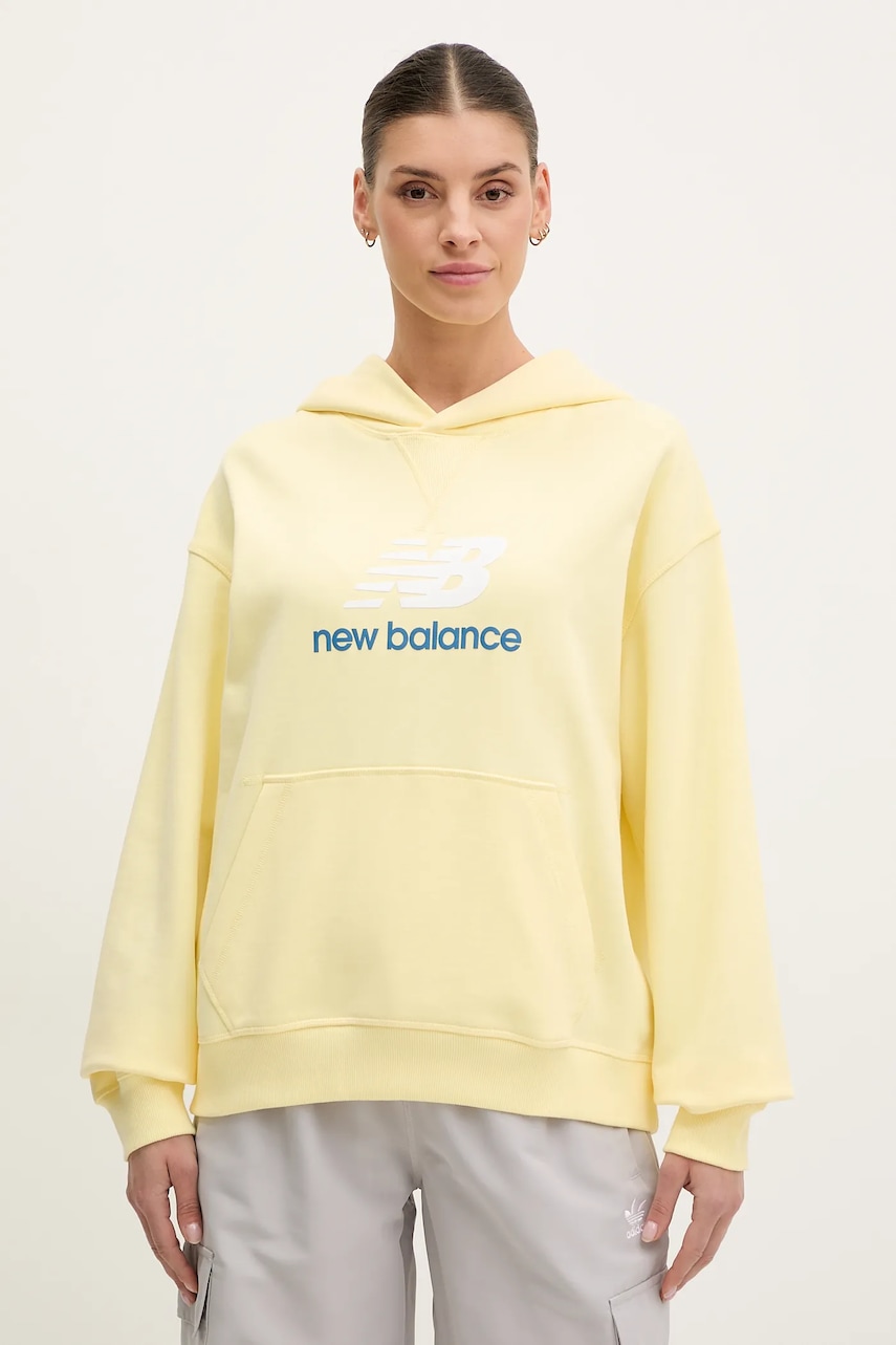 Βαμβακερή μπλούζα New Balance γυναικεία, χρώμα: κίτρινο, με κουκούλα, WT51501PRC
