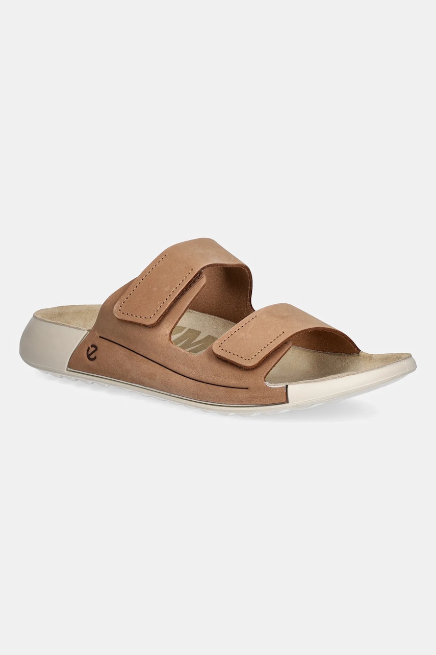 Nubuck παντόφλες Ecco Nd Cozmo 2 Strap Flat χρώμα: καφέ, 206823-02291