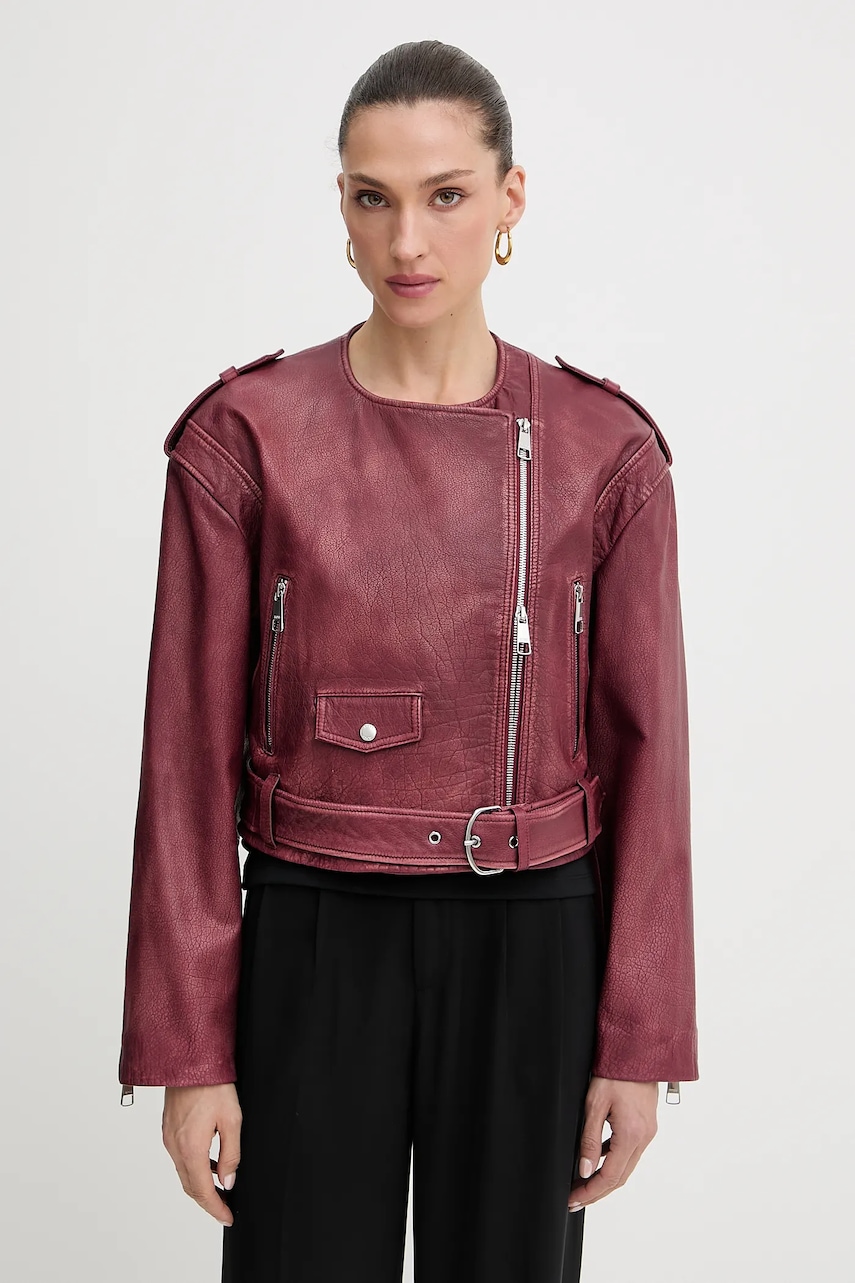 Δερμάτινo jacket BOSS Orange χρώμα: μπορντό, 50543026