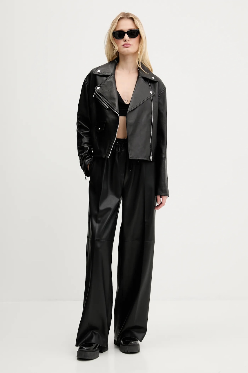 Δερμάτινo jacket HUGO χρώμα: μαύρο, 50545066