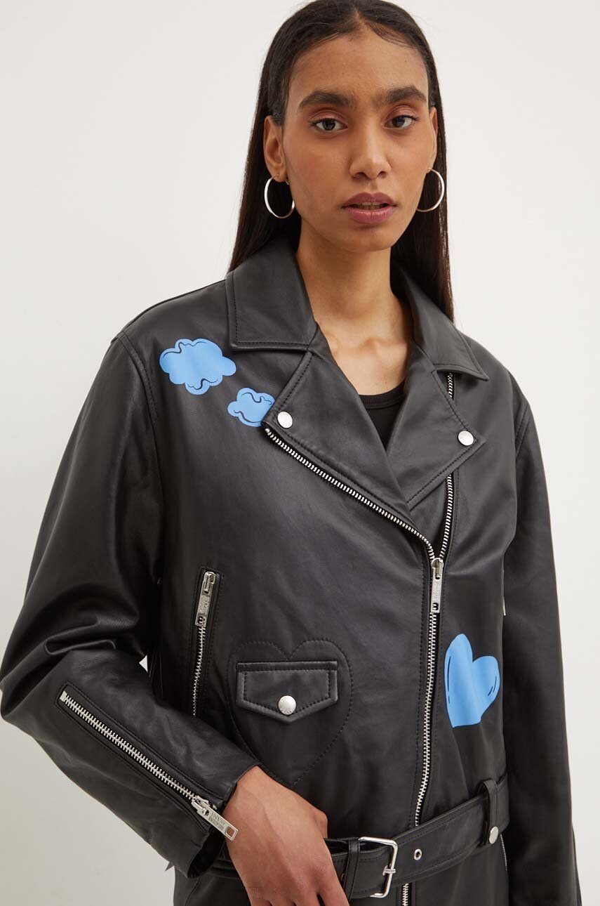 Δερμάτινo jacket Moschino Jeans γυναικείο, χρώμα: μαύρο, 3710.8216