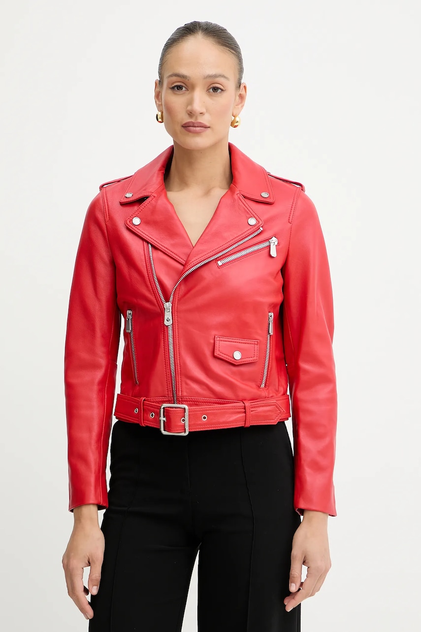 Δερμάτινo jacket Pinko γυναικείο, χρώμα: κόκκινο, 103897 A21L