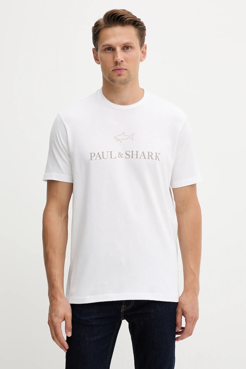 Βαμβακερό μπλουζάκι Paul&Shark Knitwear ανδρικά, χρώμα: άσπρο, 15311629