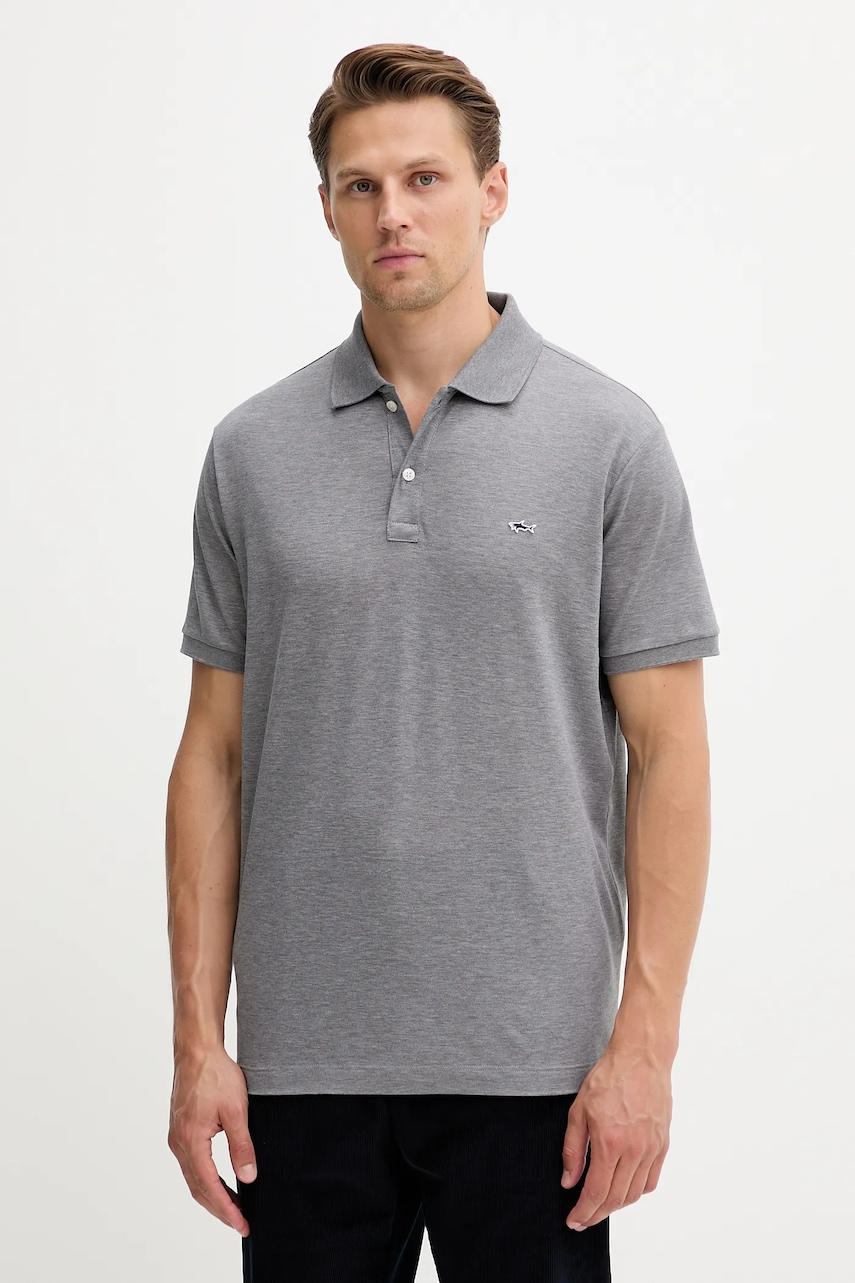 Βαμβακερό μπλουζάκι πόλο Paul&Shark Knitwear ανδρικά, χρώμα: γκρι, 99311001