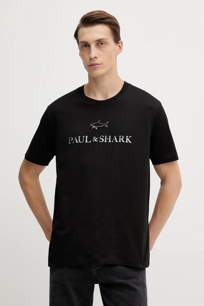 Βαμβακερό μπλουζάκι Paul&Shark Knitwear ανδρικά, χρώμα: μαύρο, 99311007