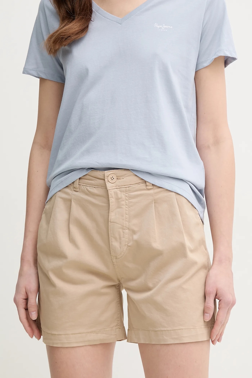 Σορτς Pepe Jeans MID WAIST REGULAR CHINO SHORT VANIA χρώμα: μπεζ, PL801168
