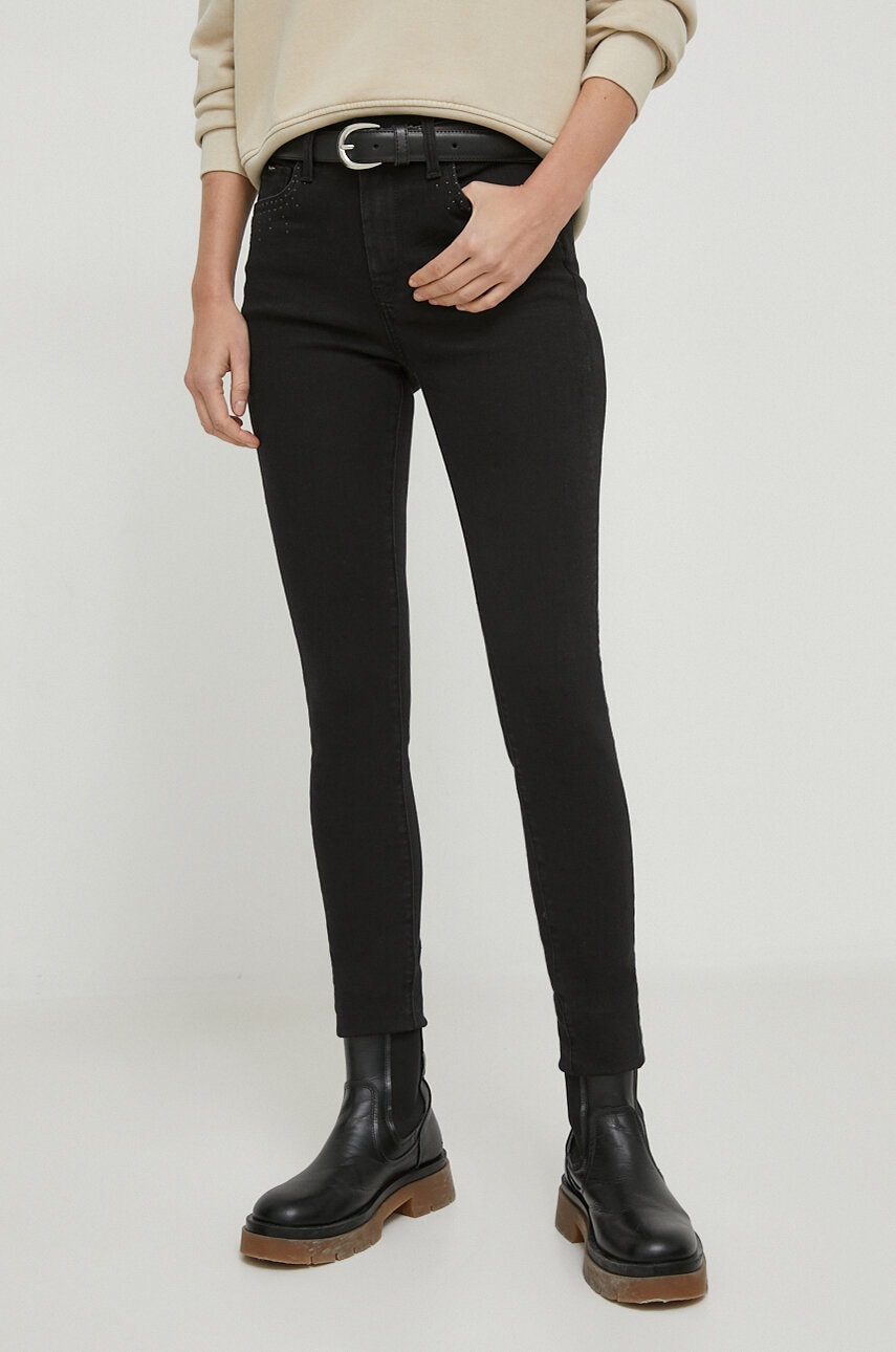 Τζιν παντελόνι Pepe Jeans SKINNY JEANS HW SPARKLE χρώμα: μαύρο PL204606