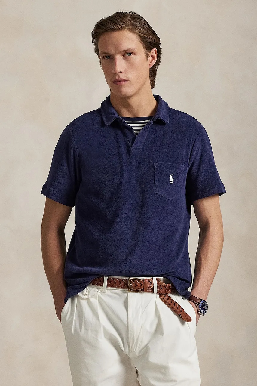 Βαμβακερό μπλουζάκι πόλο Polo Ralph Lauren Polo Shirt ανδρικό, χρώμα: ναυτικό μπλε, 710945245