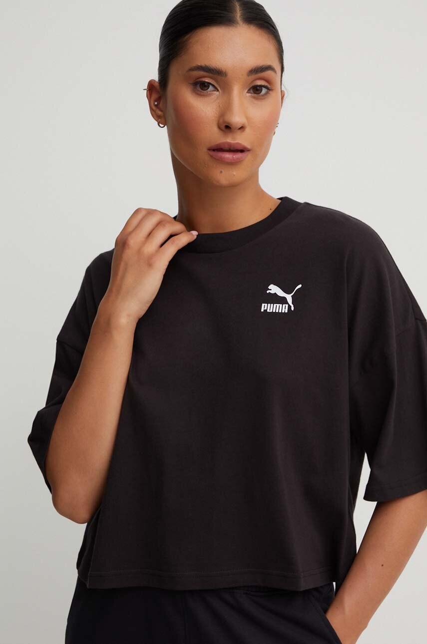 Βαμβακερό μπλουζάκι Puma χρώμα: μαύρο