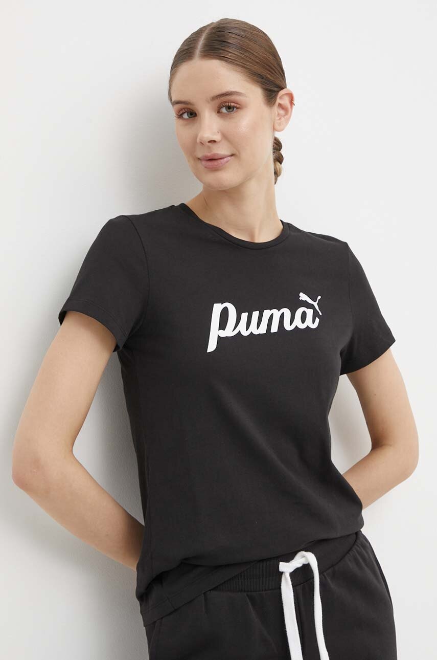 Βαμβακερό μπλουζάκι Puma γυναικείο, χρώμα: μαύρο, 679315