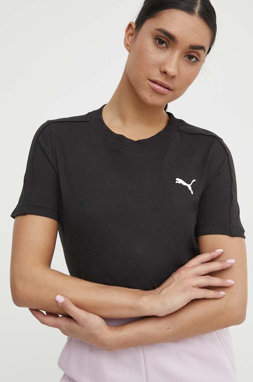Βαμβακερό μπλουζάκι Puma HER γυναικείο, χρώμα: μαύρο, 677883