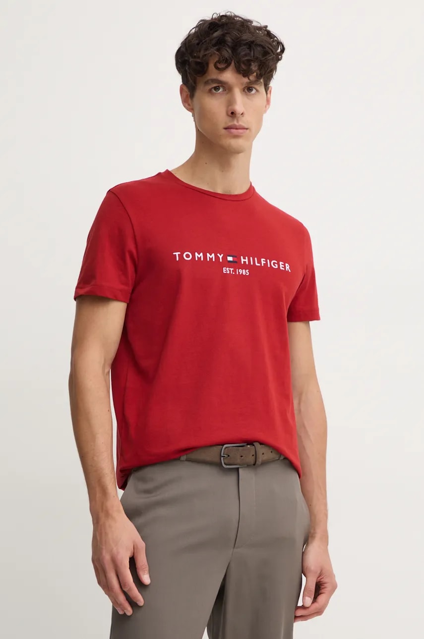 Βαμβακερό μπλουζάκι Tommy Hilfiger ανδρικά, χρώμα: κόκκινο