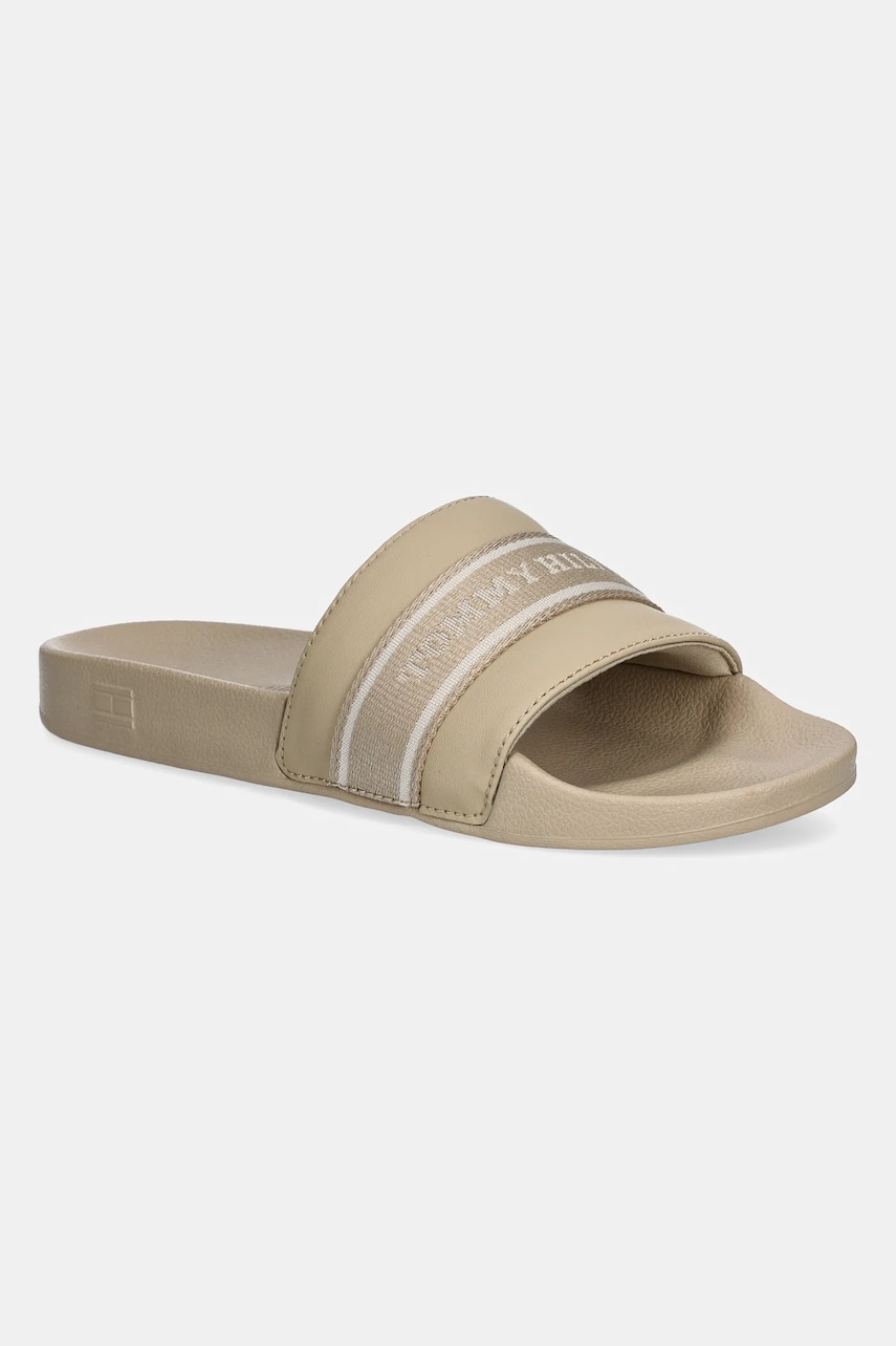 Παντόφλες Tommy Hilfiger HILFIGER POOLSIDE WITH WEBBING χρώμα: μπεζ, FW0FW08529