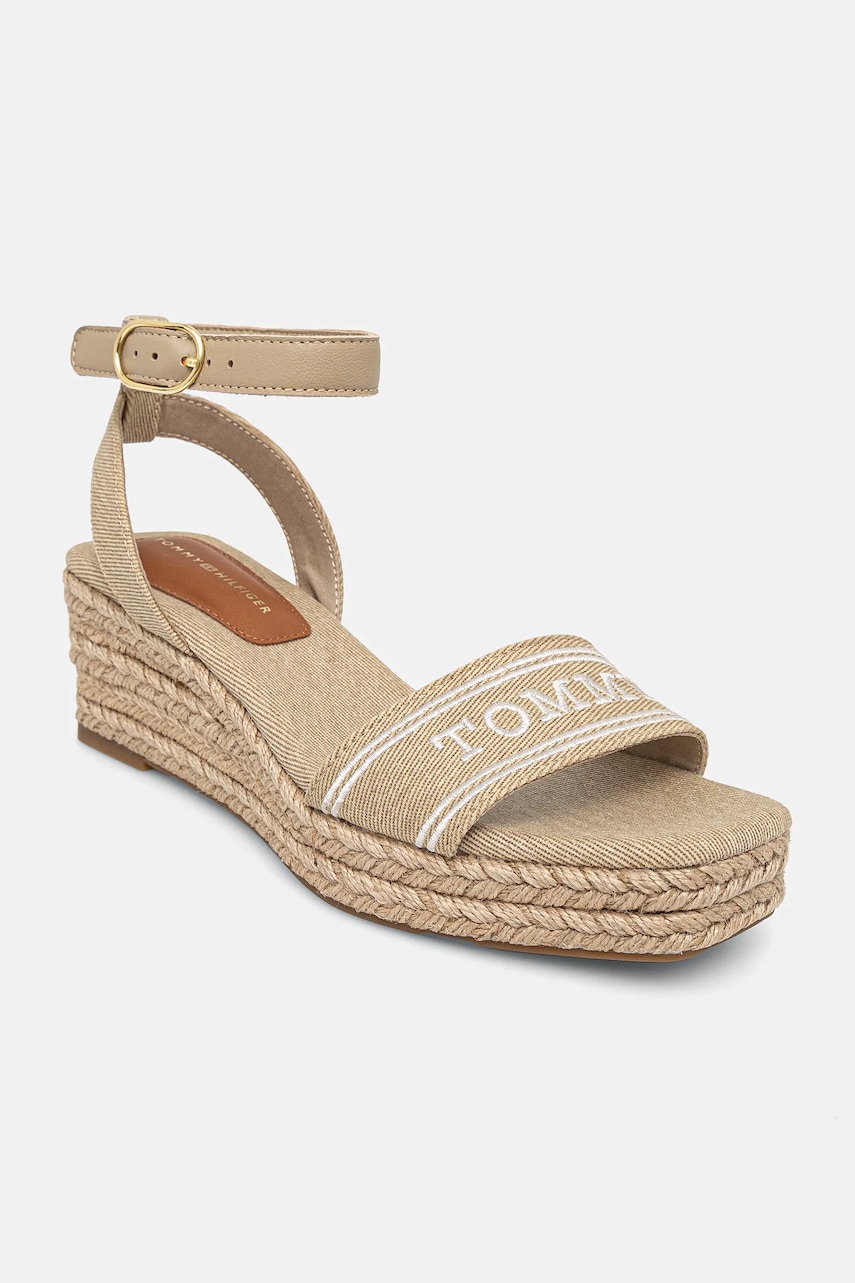 Σανδάλια Tommy Hilfiger TOMMY HILFIGER ESPAD MID WEDGE χρώμα: μπεζ, FW0FW08805