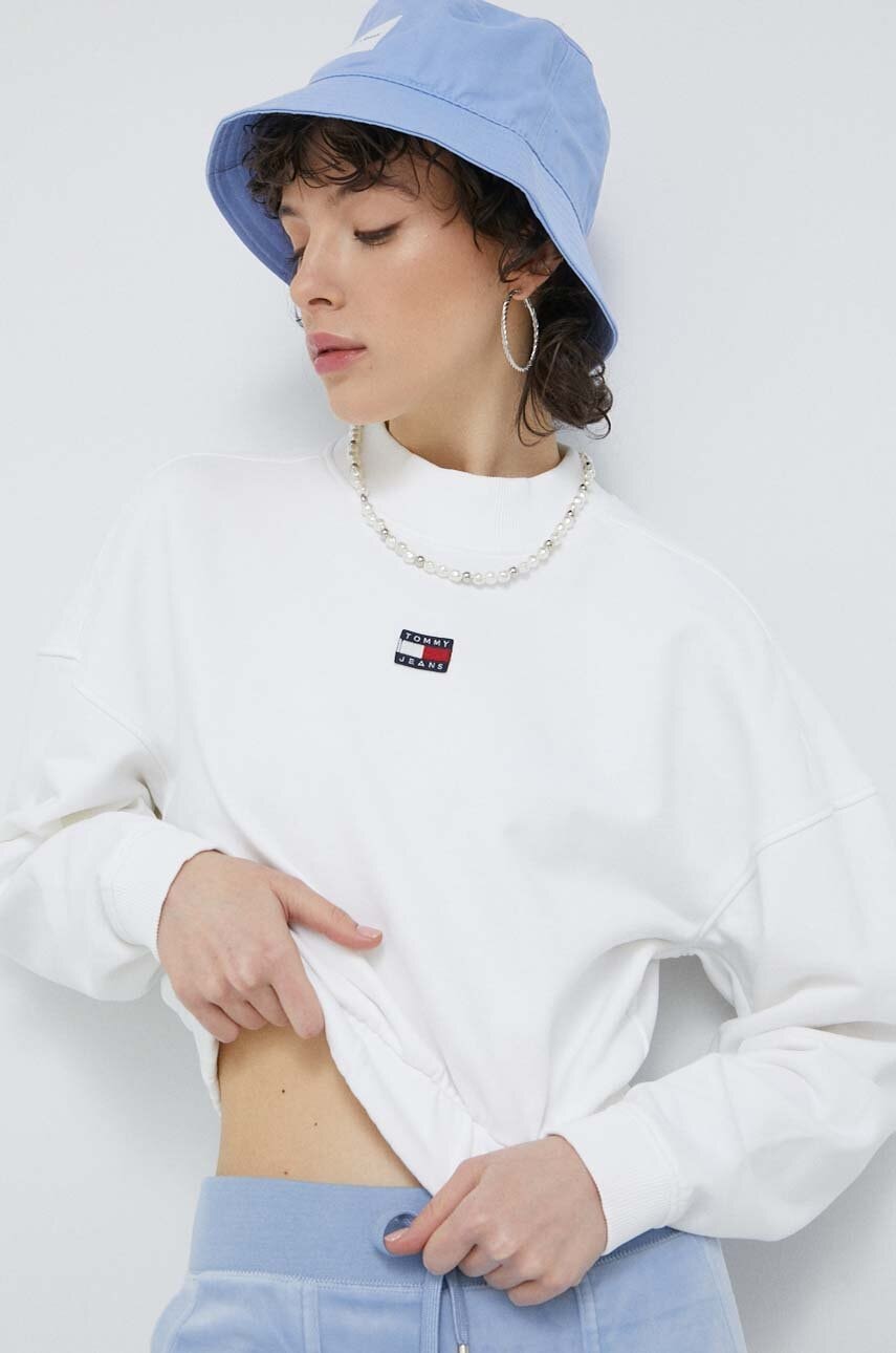 Βαμβακερή μπλούζα Tommy Jeans γυναικεία, χρώμα: άσπρο