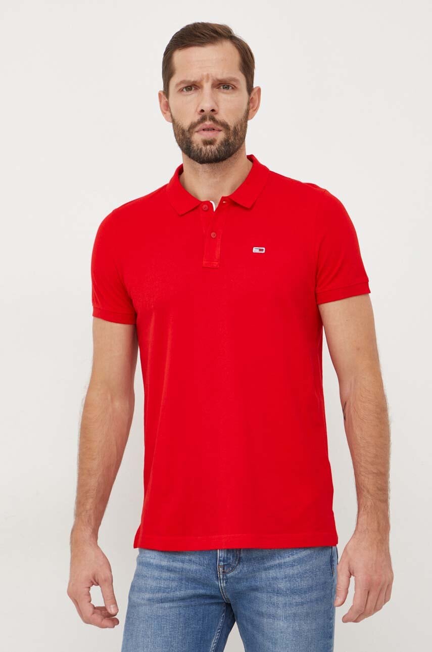 Βαμβακερό μπλουζάκι πόλο Tommy Jeans χρώμα: κόκκινο, DM0DM18312
