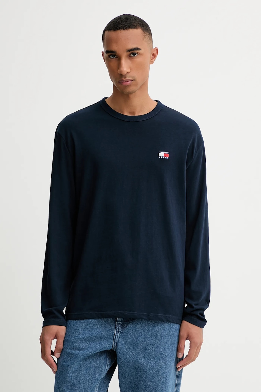 Βαμβακερή μπλούζα με μακριά μανίκια Tommy Jeans χρώμα: ναυτικό μπλε, DM0DM21974