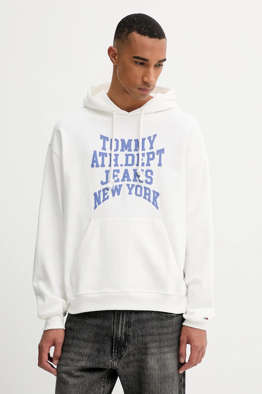 Βαμβακερή μπλούζα Tommy Jeans χρώμα: άσπρο, με κουκούλα, DM0DM22082