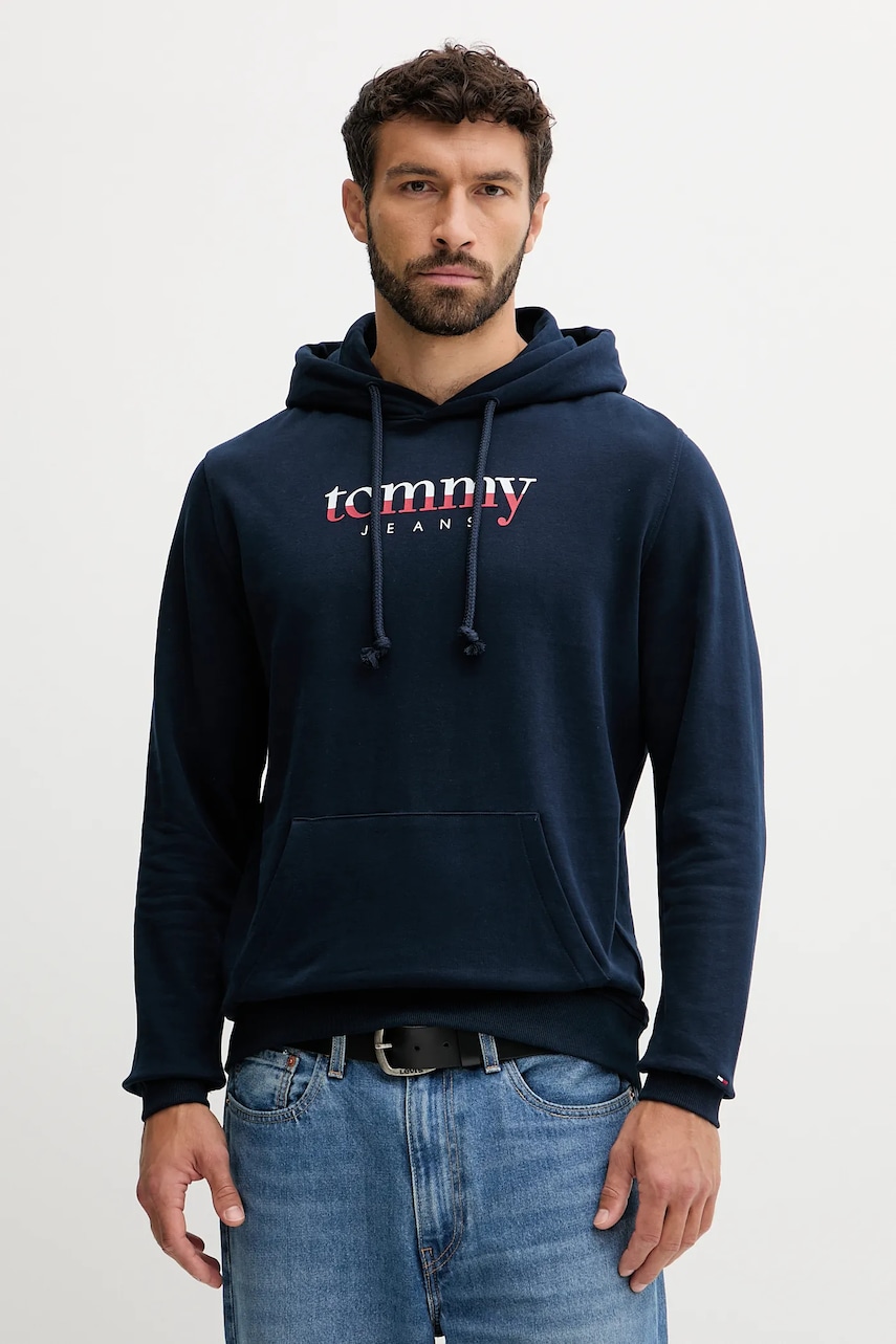 Βαμβακερή μπλούζα Tommy Jeans χρώμα: ναυτικό μπλε, με κουκούλα, DM0DM22113