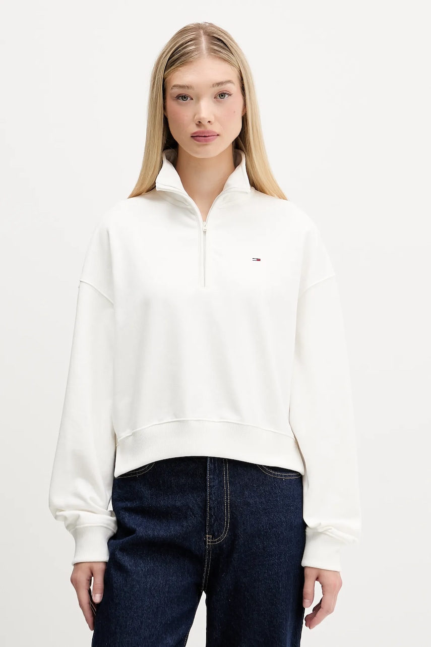 Βαμβακερή μπλούζα Tommy Jeans γυναικεία, χρώμα: άσπρο, DW0DW21589