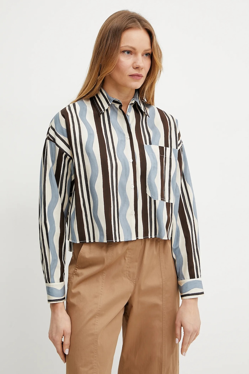Βαμβακερό πουκάμισο Weekend Max Mara χρώμα: καφέ, 2515111112600