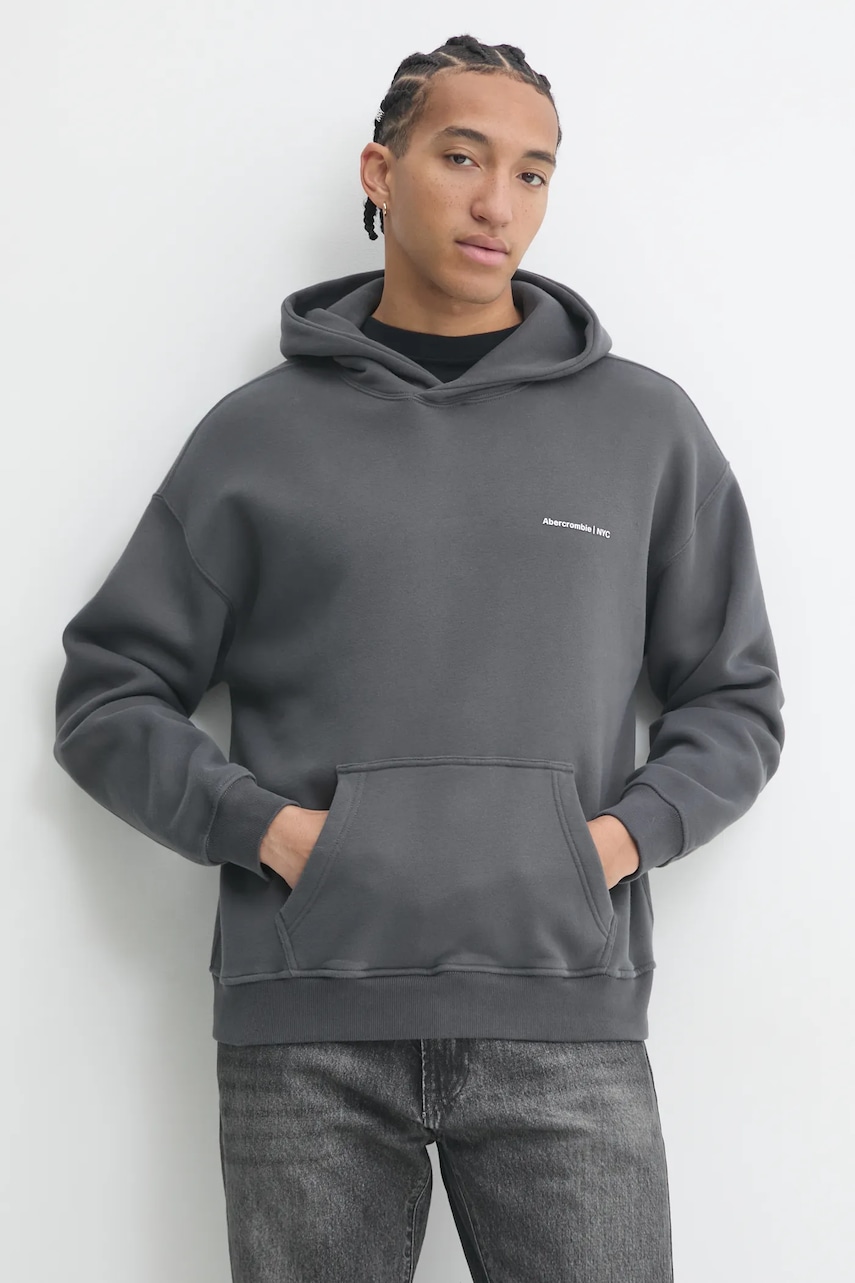 Μπλούζα Abercrombie & Fitch χρώμα: γκρι, με κουκούλα, KI122-4366