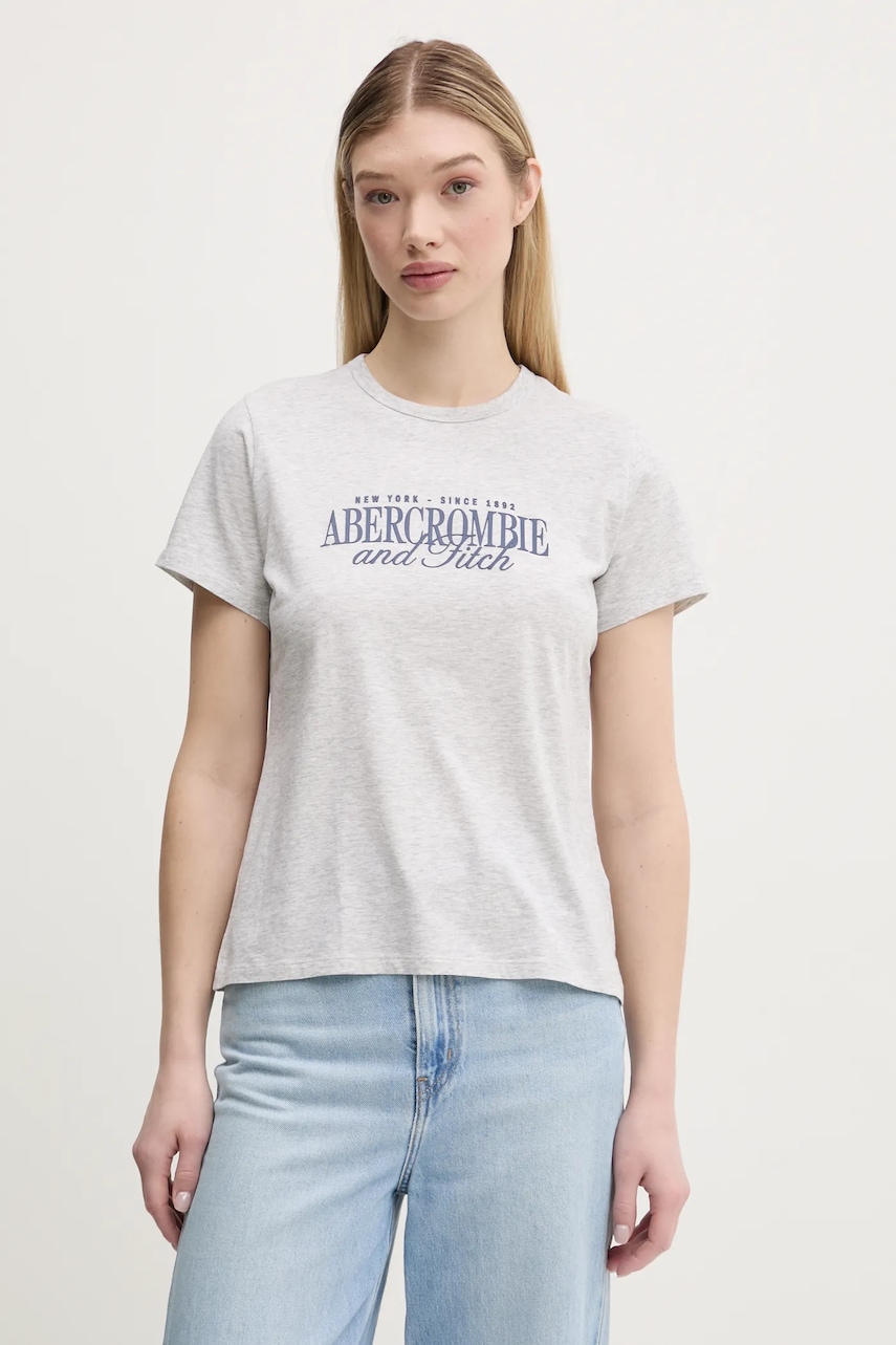 Βαμβακερό μπλουζάκι Abercrombie & Fitch γυναικείο, χρώμα: γκρι, KI185-5058