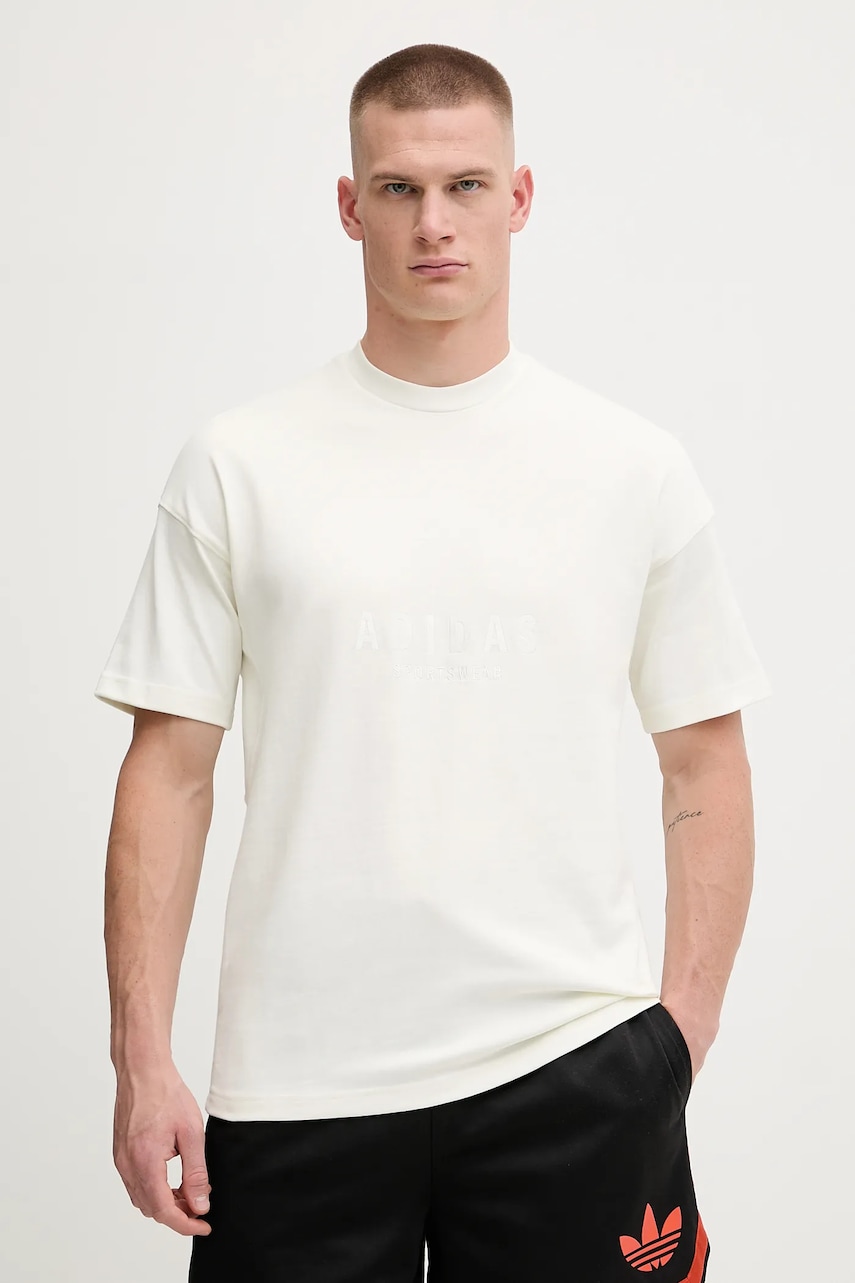 Βαμβακερό μπλουζάκι adidas All SZN ανδρικό, χρώμα: μπεζ, JL6552