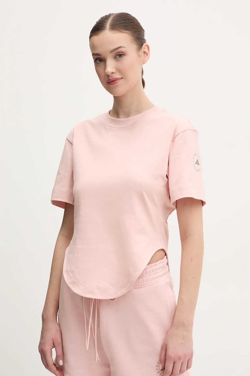 Βαμβακερό μπλουζάκι adidas by Stella McCartney γυναικείο, χρώμα: ροζ, JJ2553