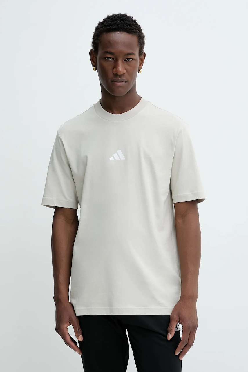 Βαμβακερό μπλουζάκι adidas Essential ανδρικό, χρώμα: μπεζ, JD1779