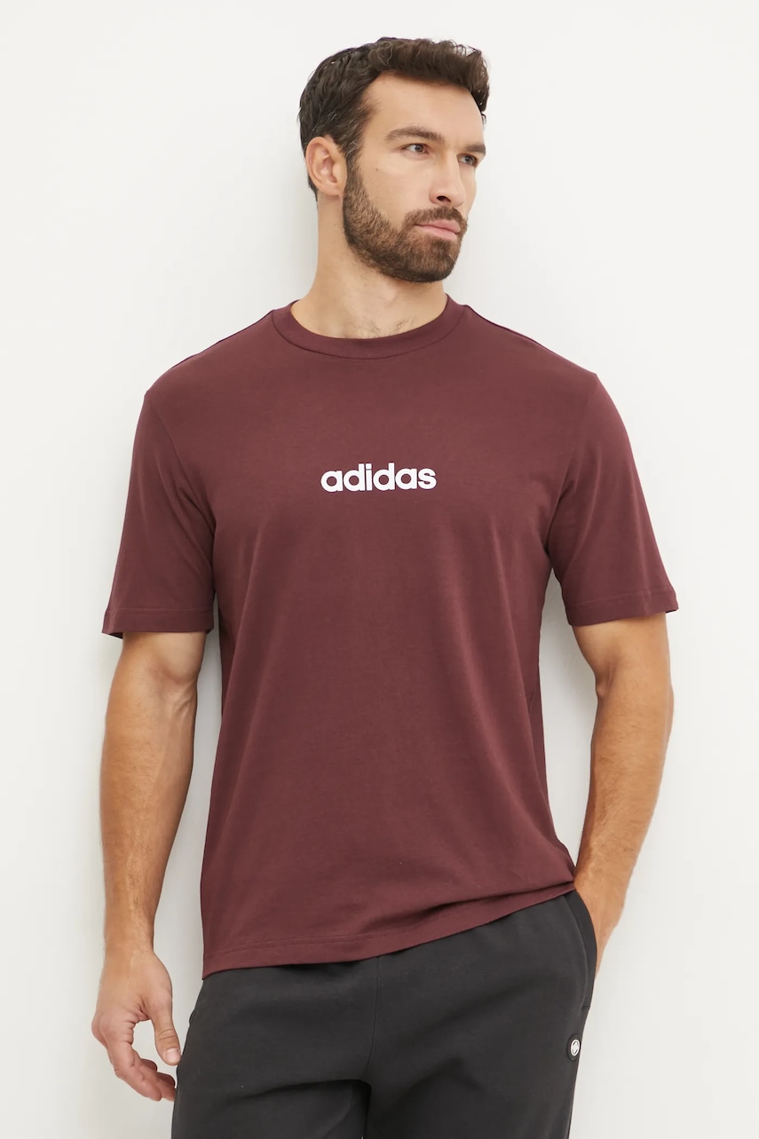 Βαμβακερό μπλουζάκι adidas Essentials Linear ανδρικό, χρώμα: κόκκινο, JE8998