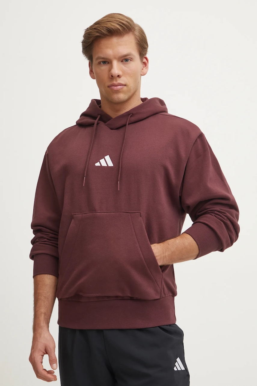 Μπλούζα adidas Feelcozy χρώμα: κόκκινο, με κουκούλα, IN6070