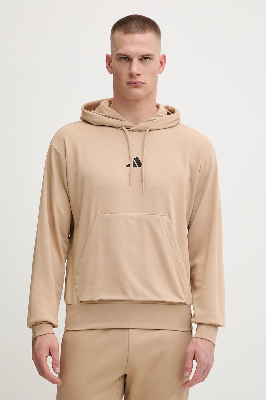 Μπλούζα adidas Feelcozy χρώμα: μπεζ, με κουκούλα, JX3325