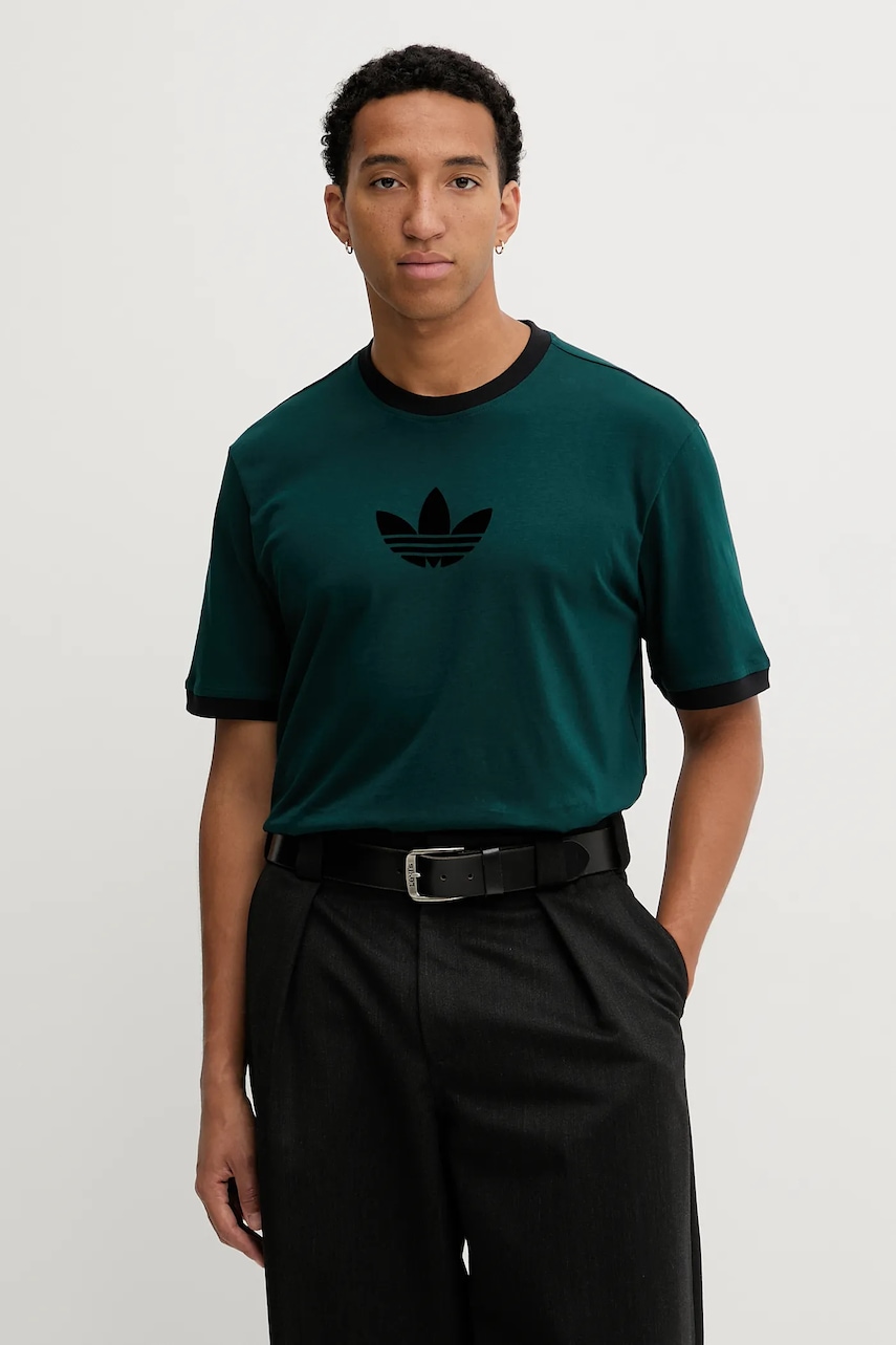 Βαμβακερό μπλουζάκι adidas Originals Adicolor loose 2000s ανδρικό, χρώμα: πράσινο, JX1513