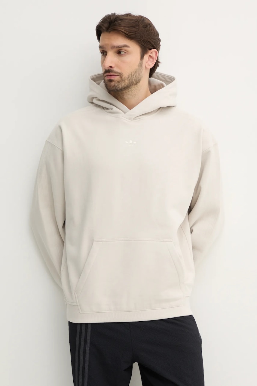 Παιδική βαμβακερή μπλούζα adidas Originals Essential χρώμα: μπεζ, με κουκούλα, JD3299