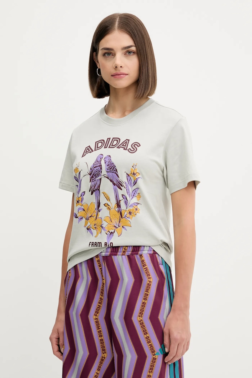 Βαμβακερό μπλουζάκι adidas x Farm Rio χρώμα: γκρι, JV8610