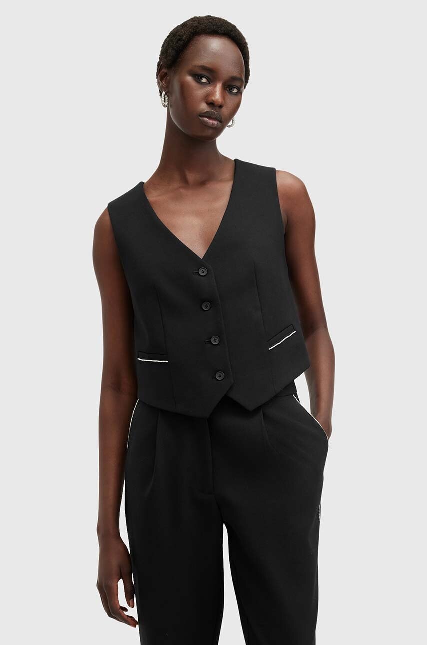 Γιλέκο από μείγμα μαλλιού AllSaints ATLAS KRYS WAISTCOAT χρώμα: μαύρο, W006QB